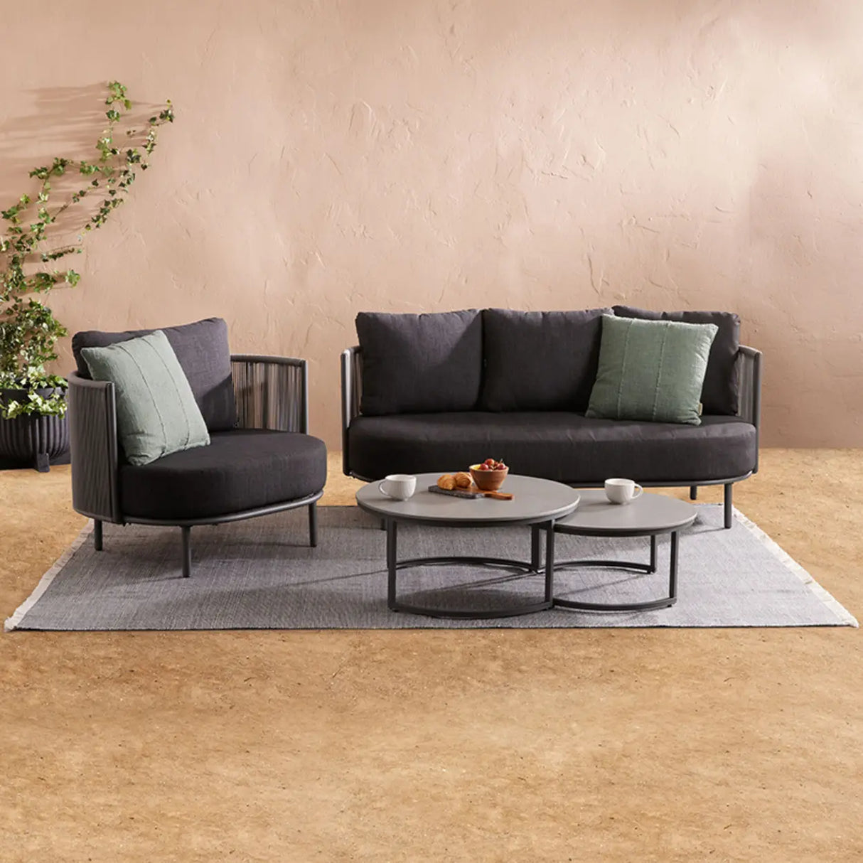 Modern UV Resistant Curved Metal Frame Black Patio Sofa Set Image - 4
