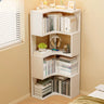 Modern Vertical Corner Natural Wood Display Bookcase Image - 11