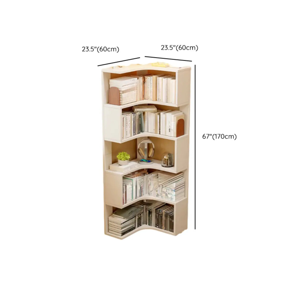 Modern Vertical Corner Natural Wood Display Bookcase Image - 13