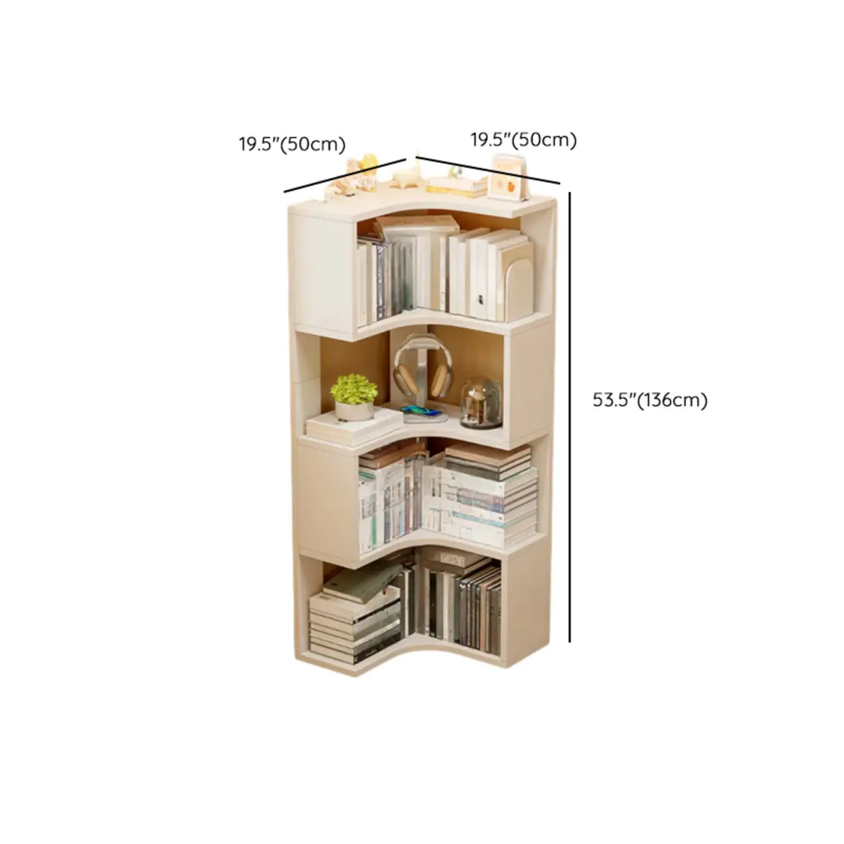 Modern Vertical Corner Natural Wood Display Bookcase Image - 14