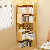 Modern Vertical Corner Natural Wood Display Bookcase Image - 1