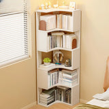 Modern Vertical Corner Natural Wood Display Bookcase Image - 2