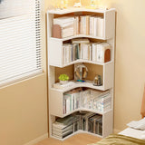Modern Vertical Corner Natural Wood Display Bookcase Image - 3