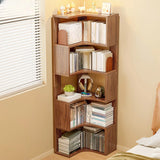 Modern Vertical Corner Natural Wood Display Bookcase Image - 4