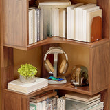 Modern Vertical Corner Natural Wood Display Bookcase Image - 6
