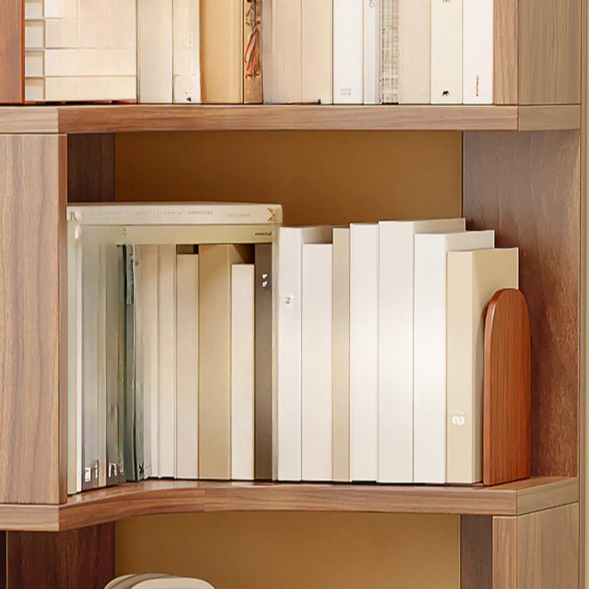 Modern Vertical Corner Natural Wood Display Bookcase Image - 9