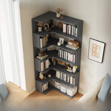 Modern Vertical Corner Storage Open Back Wood Bookcase Image - 1