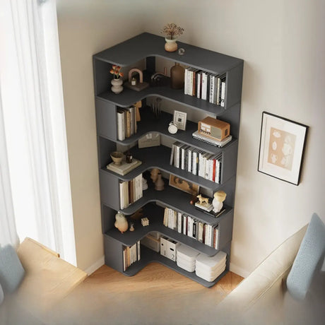 Modern Vertical Corner Storage Open Back Wood Bookcase Image - 1