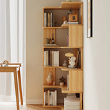 Modern Vertical Corner Storage Open Back Wood Bookcase Image - 11