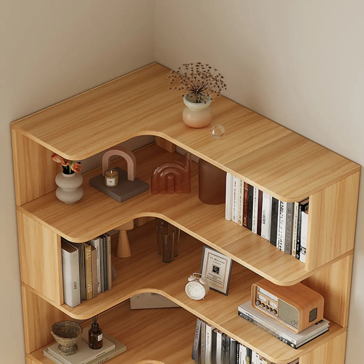 Modern Vertical Corner Storage Open Back Wood Bookcase Image - 17