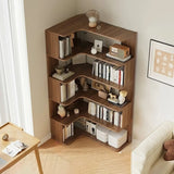 Modern Vertical Corner Storage Open Back Wood Bookcase Image - 19