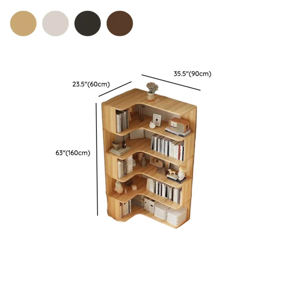 Modern Vertical Corner Storage Open Back Wood Bookcase Image - 33