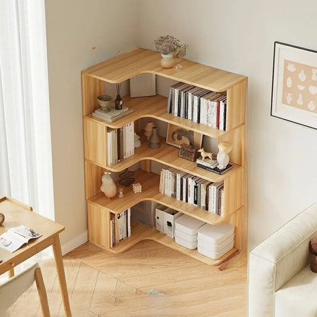 Modern Vertical Corner Storage Open Back Wood Bookcase Image - 2