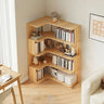 Modern Vertical Corner Storage Open Back Wood Bookcase Image - 2