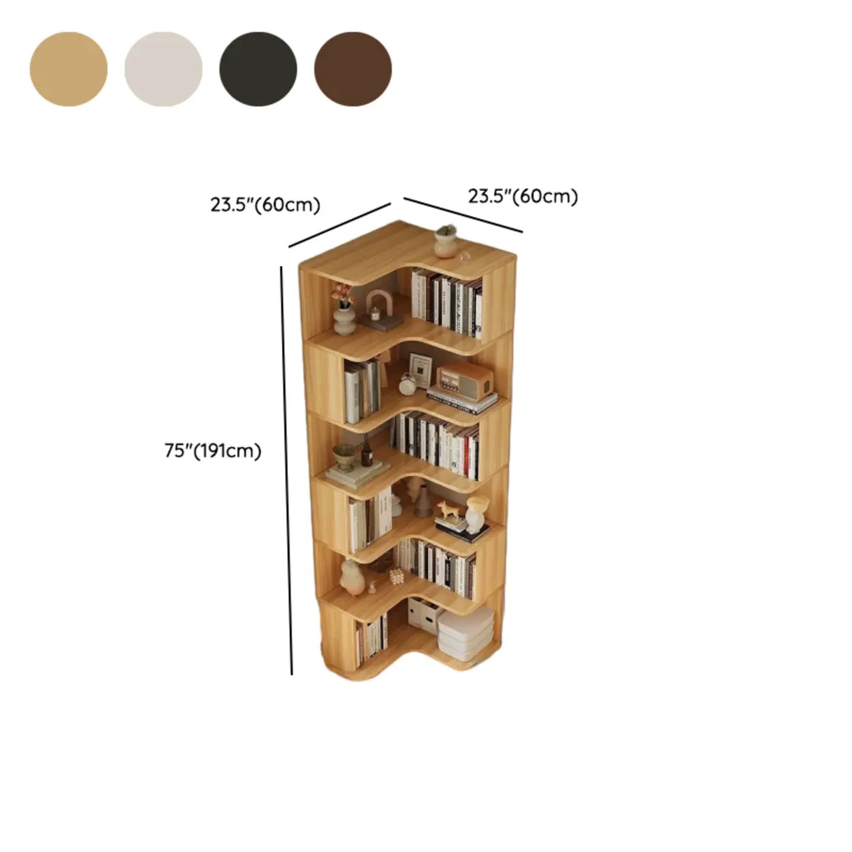 Modern Vertical Corner Storage Open Back Wood Bookcase Image - 34