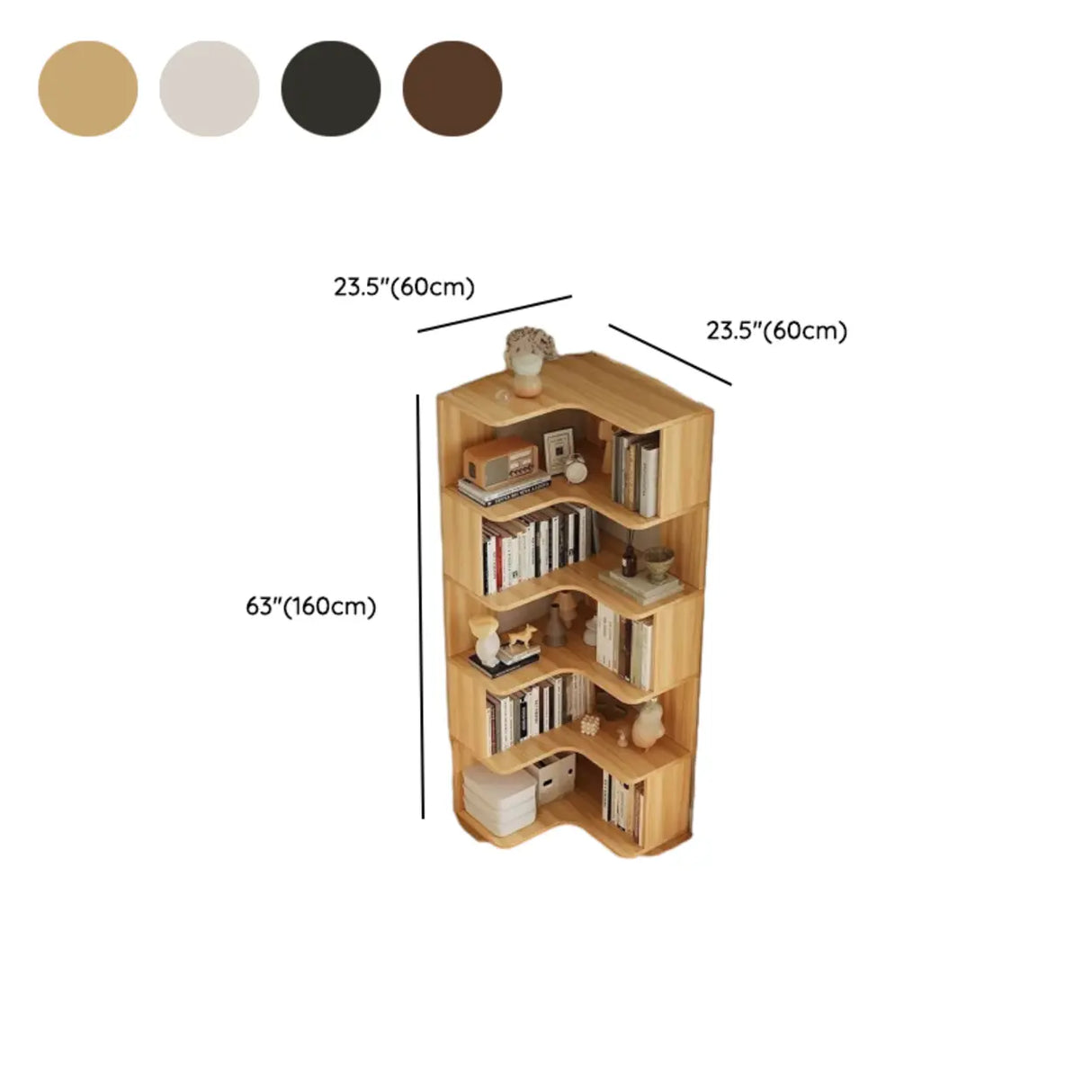 Modern Vertical Corner Storage Open Back Wood Bookcase 