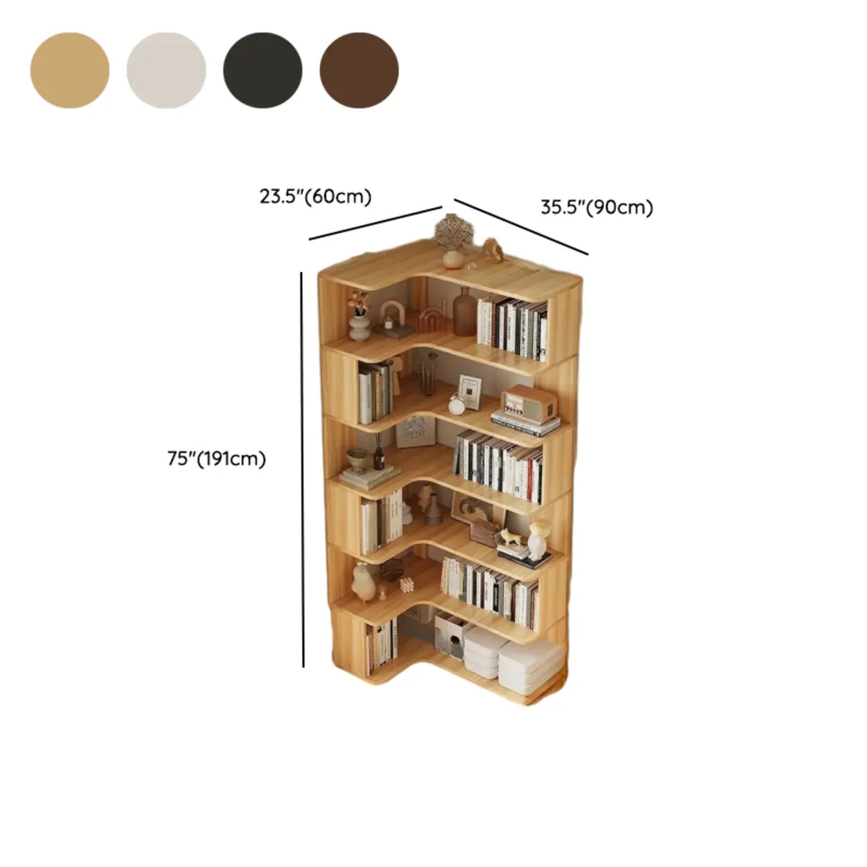 Modern Vertical Corner Storage Open Back Wood Bookcase Image - 35