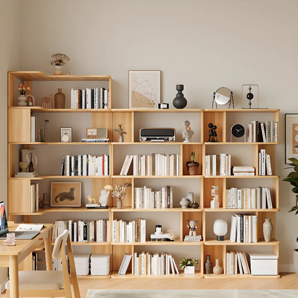 Modern Vertical Corner Storage Open Back Wood Bookcase Image - 4