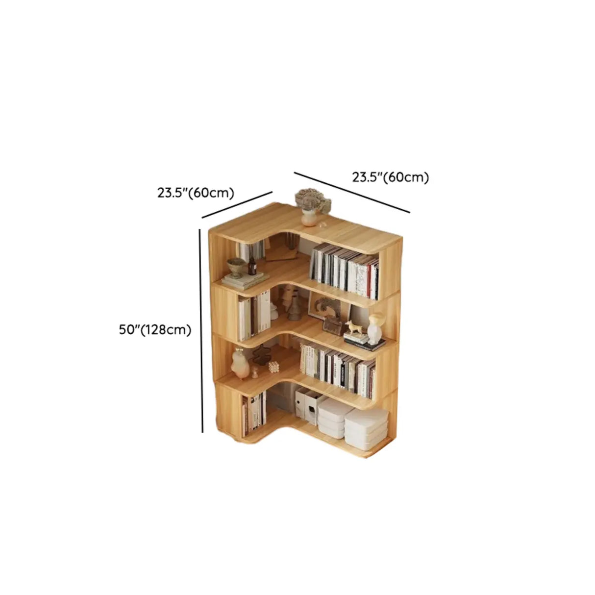 Modern Vertical Corner Storage Open Back Wood Bookcase Image - 36