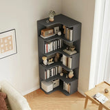 Modern Vertical Corner Storage Open Back Wood Bookcase Image - 5
