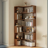 Modern Vertical Corner Storage Open Back Wood Bookcase Image - 8
