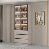 Modern Vertical Glass Cabinets White Wooden Bookcase Image - 12