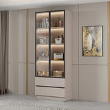 Modern Vertical Glass Cabinets White Wooden Bookcase Image - 13