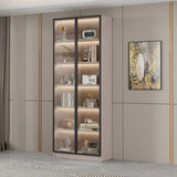 Modern Vertical Glass Cabinets White Wooden Bookcase Image - 14
