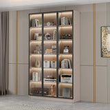 Modern Vertical Glass Cabinets White Wooden Bookcase Image - 16