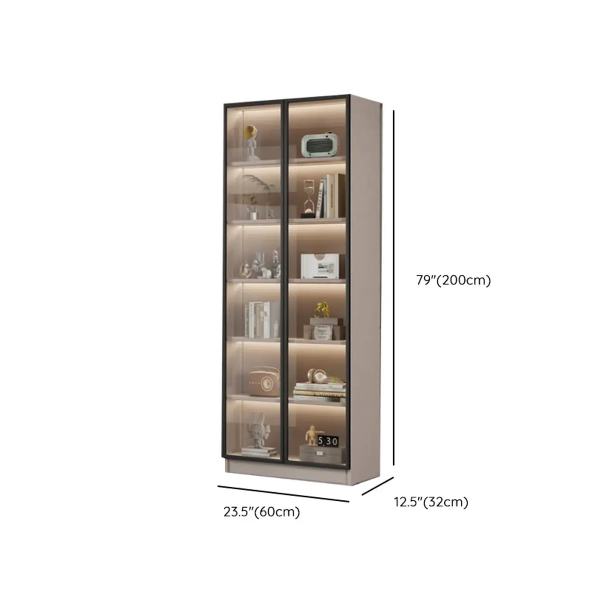 Modern Vertical Glass Cabinets White Wooden Bookcase Image - 19