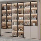 Modern Vertical Glass Cabinets White Wooden Bookcase Image - 1