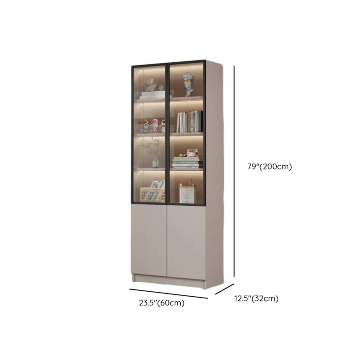 Modern Vertical Glass Cabinets White Wooden Bookcase Image - 21