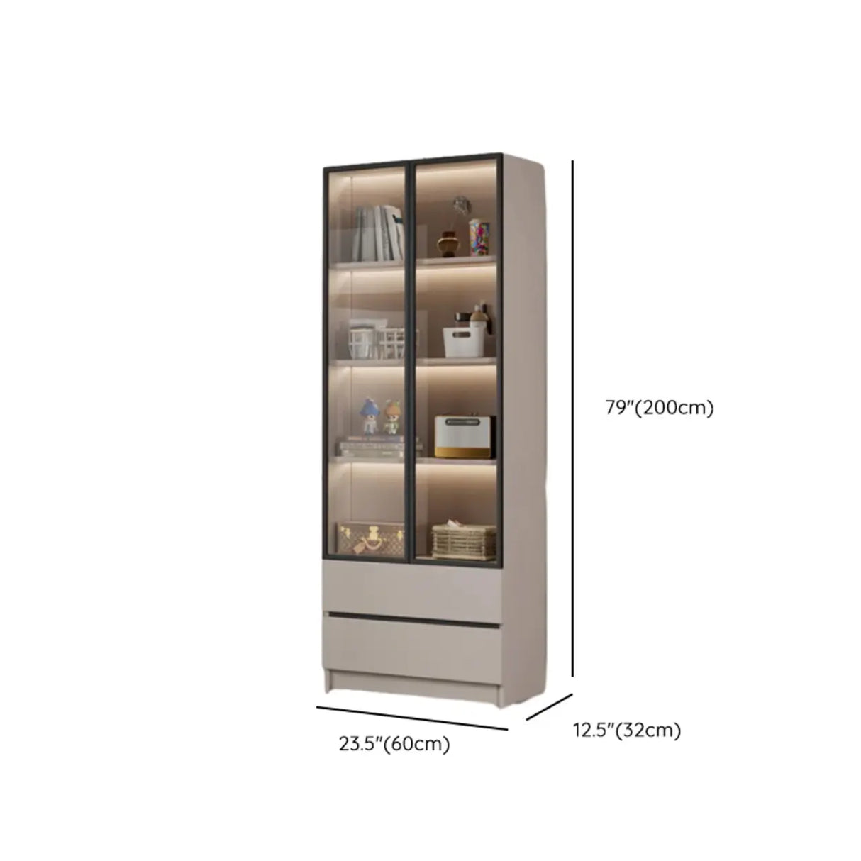 Modern Vertical Glass Cabinets White Wooden Bookcase Image - 22
