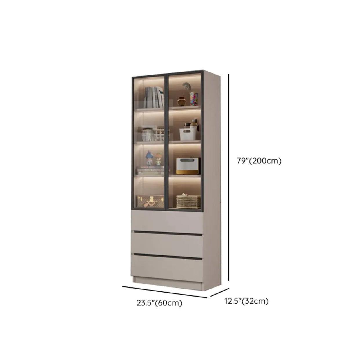 Modern Vertical Glass Cabinets White Wooden Bookcase Image - 23