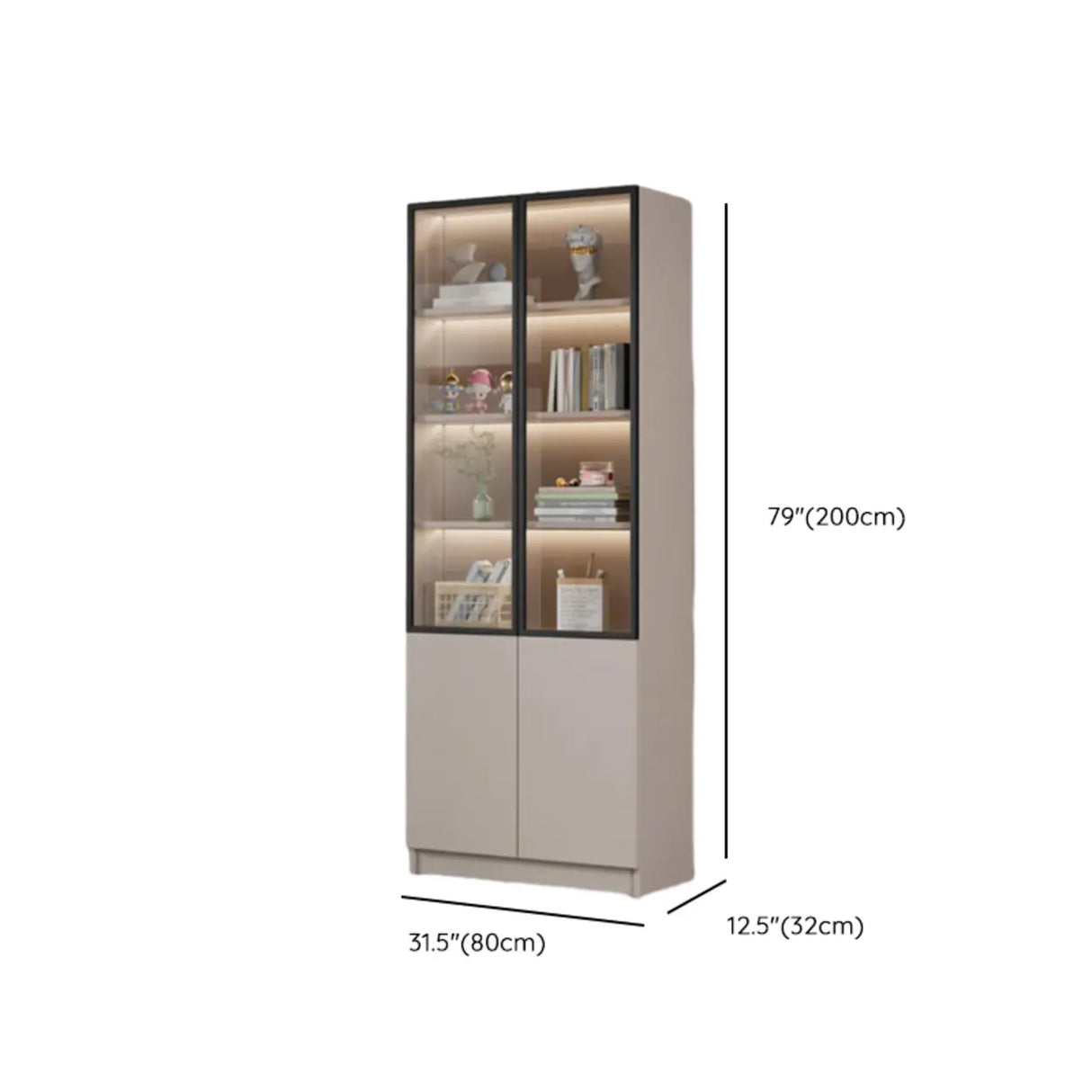 Modern Vertical Glass Cabinets White Wooden Bookcase Image - 26