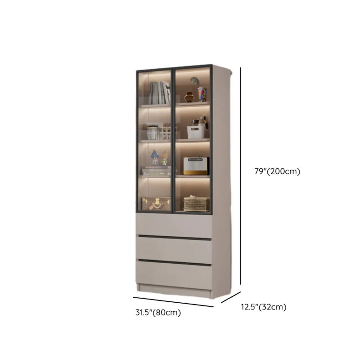 Modern Vertical Glass Cabinets White Wooden Bookcase Image - 28