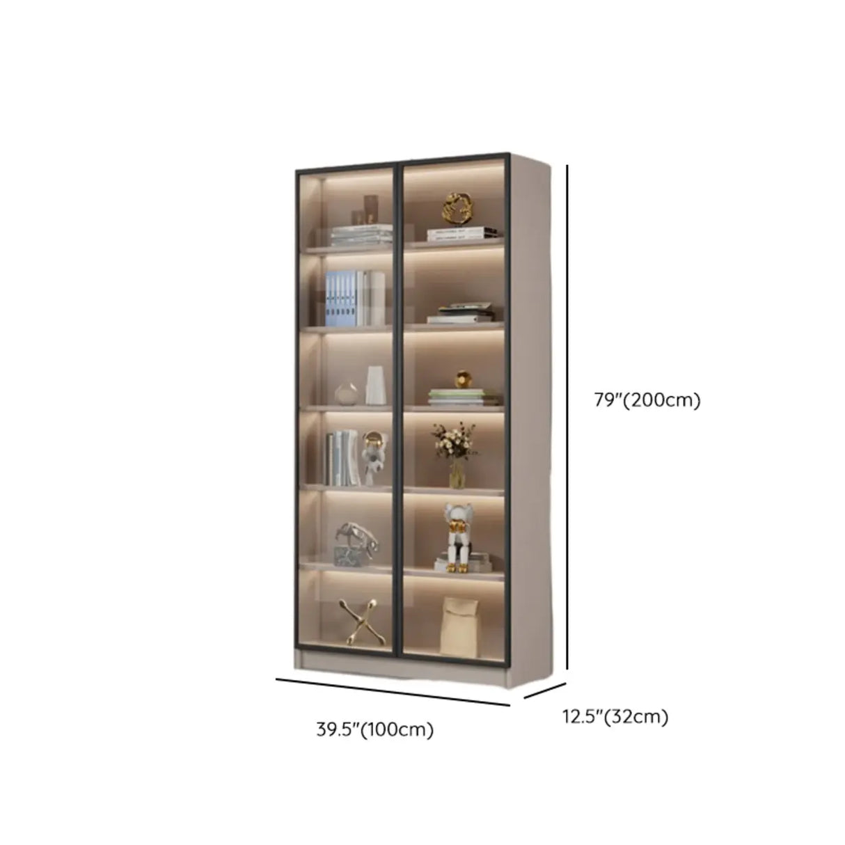 Modern Vertical Glass Cabinets White Wooden Bookcase Image - 29
