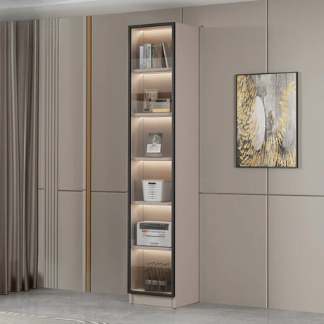 Modern Vertical Glass Cabinets White Wooden Bookcase Image - 2