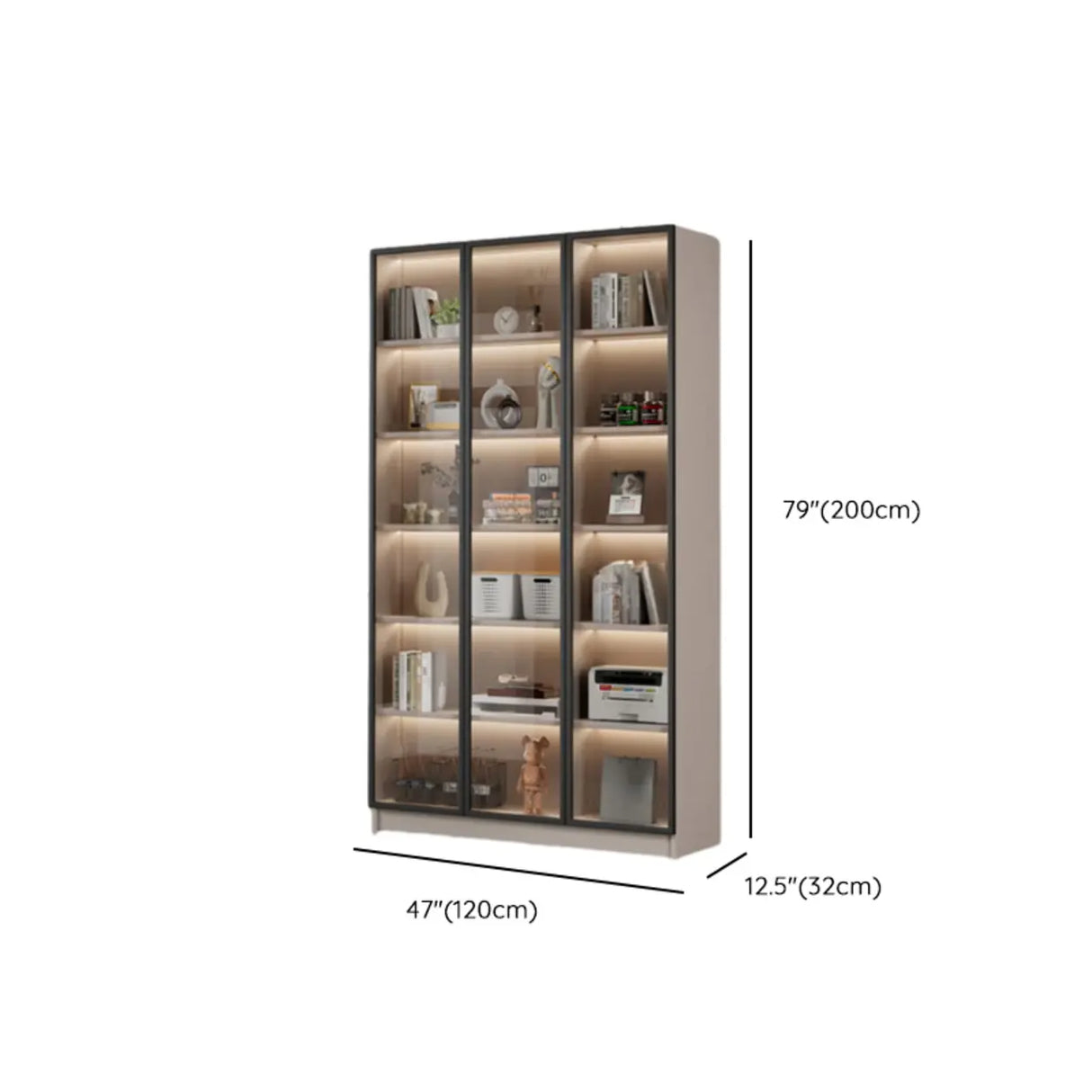 Modern Vertical Glass Cabinets White Wooden Bookcase Image - 30