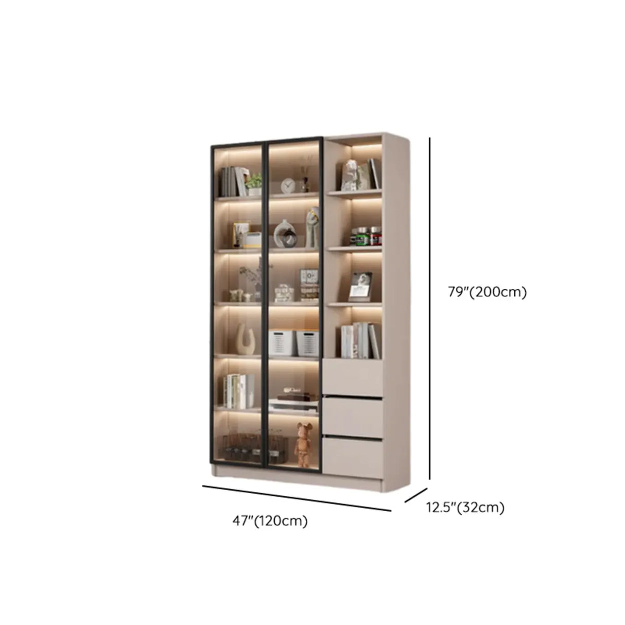 Modern Vertical Glass Cabinets White Wooden Bookcase Image - 32