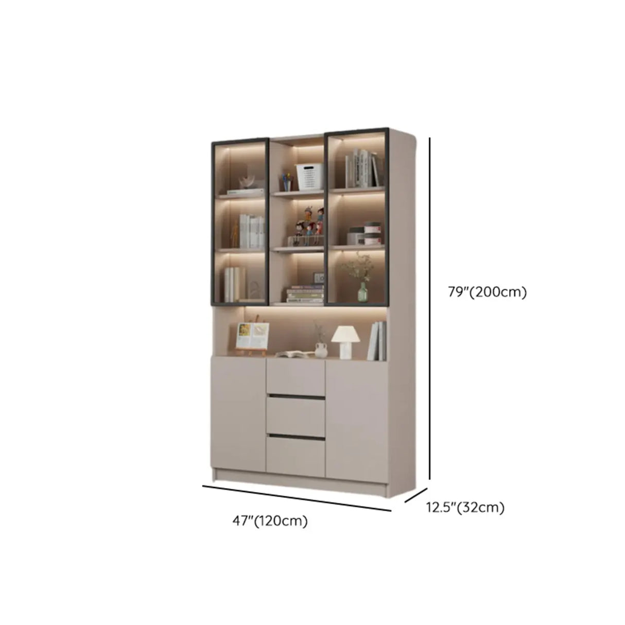 Modern Vertical Glass Cabinets White Wooden Bookcase Image - 33