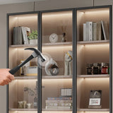 Modern Vertical Glass Cabinets White Wooden Bookcase Image - 6