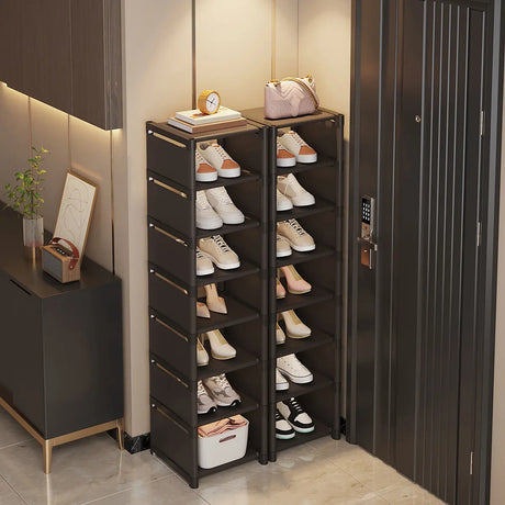 Modern Vertical Metal Entryway Black Large Shoe Rack Image - 1