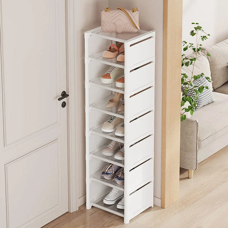 Modern Vertical Metal Entryway Black Large Shoe Rack Image - 2