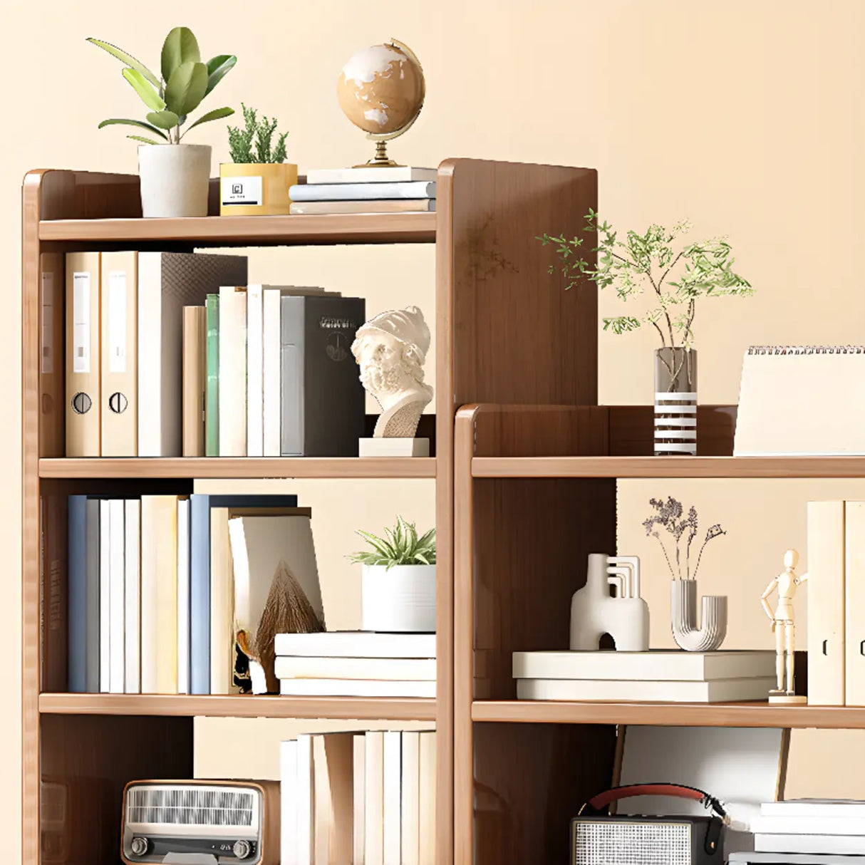 Modern Vertical Open Back Rectangular Wood Bookcase Image - 8
