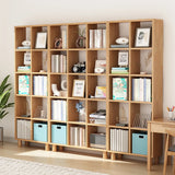 Modern Vertical Open Oak Timber Etagere Tall Bookcase Image - 1