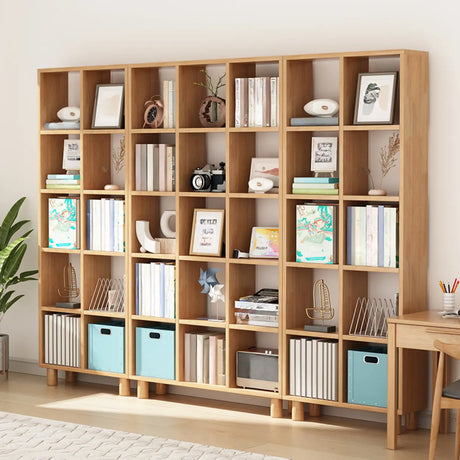 Modern Vertical Open Oak Timber Etagere Tall Bookcase Image - 1