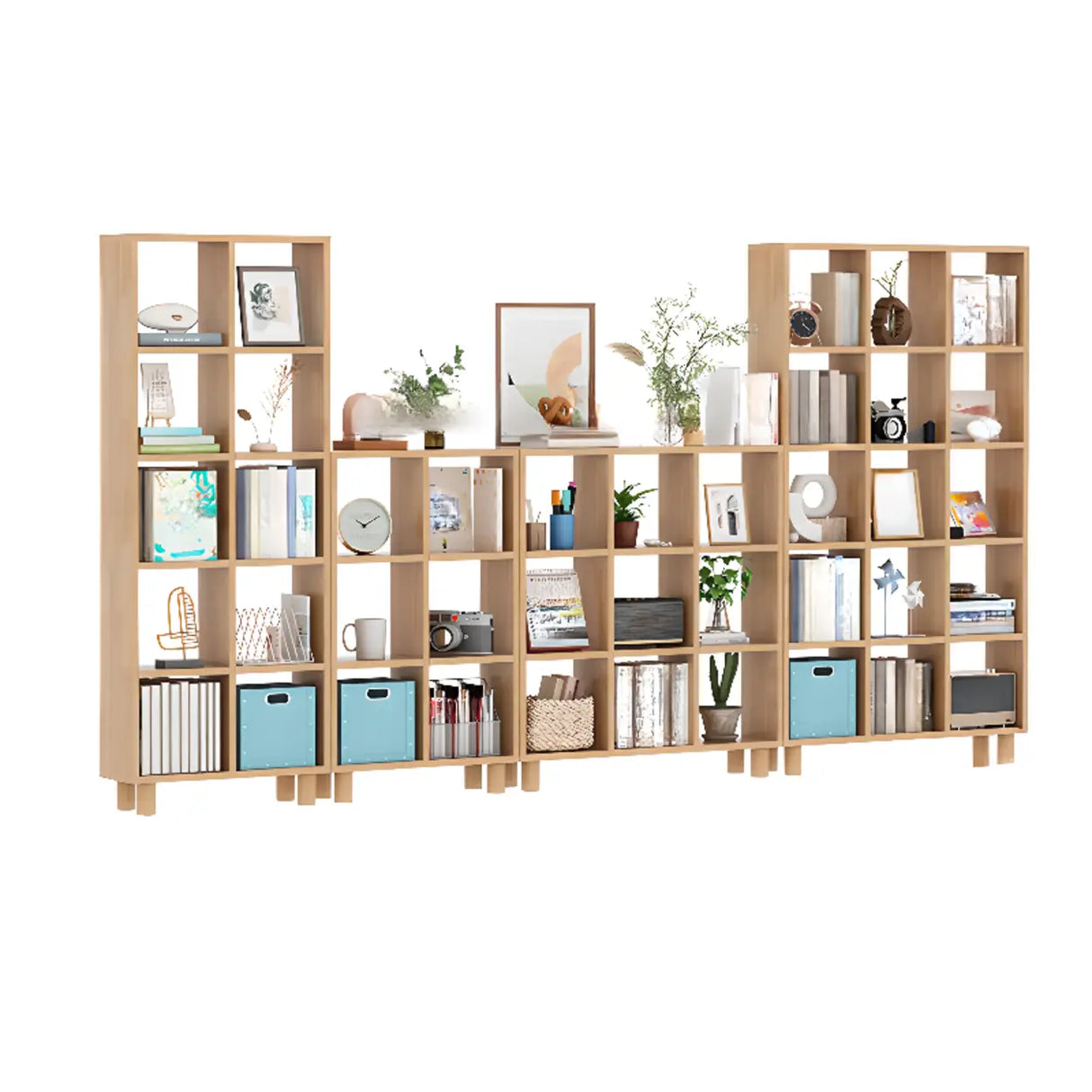 Modern Vertical Open Oak Timber Etagere Tall Bookcase Image - 10