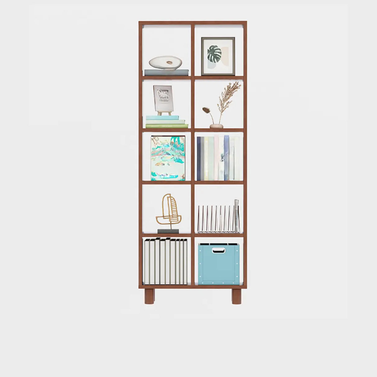 Modern Vertical Open Oak Timber Etagere Tall Bookcase Image - 11