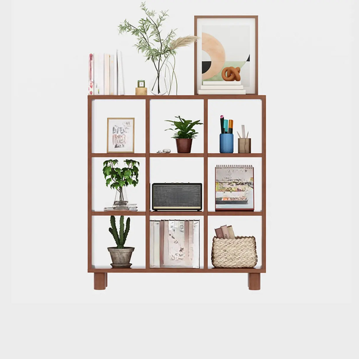 Modern Vertical Open Oak Timber Etagere Tall Bookcase Image - 13